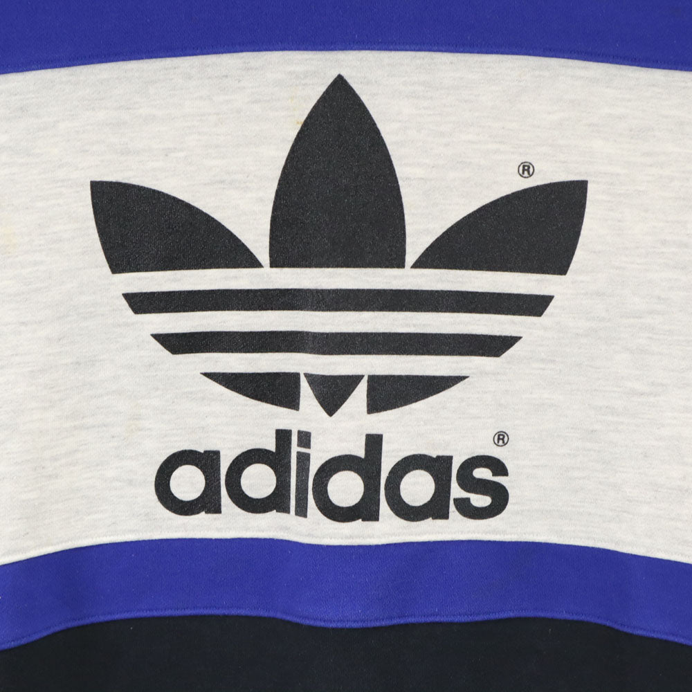 adidas アディダス 80s 日本製 デサント製 ヴィンテージ トレフォイルロゴ 長袖 ハイネック スウェット トレーナー O ブラック×グレー プルオーバー メンズ