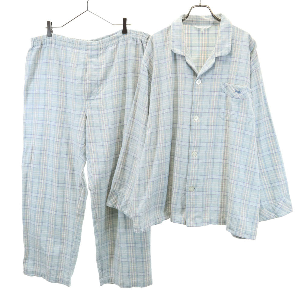 CELINE セリーヌ レナウン社製 チェック柄 長袖 ルームウェア 上下 セットアップ LB ブルー系 パジャマ メンズ