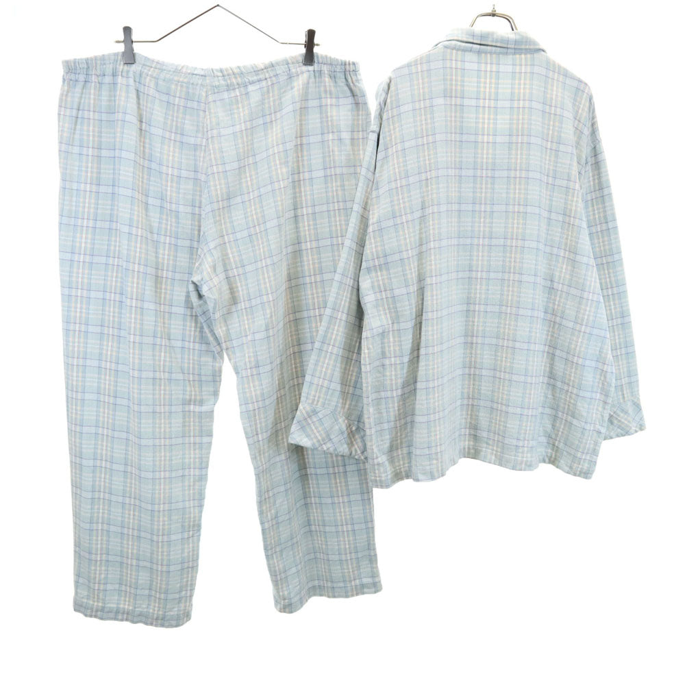 CELINE セリーヌ レナウン社製 チェック柄 長袖 ルームウェア 上下 セットアップ LB ブルー系 パジャマ メンズ