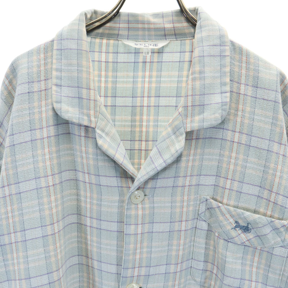 CELINE セリーヌ レナウン社製 チェック柄 長袖 ルームウェア 上下 セットアップ LB ブルー系 パジャマ メンズ