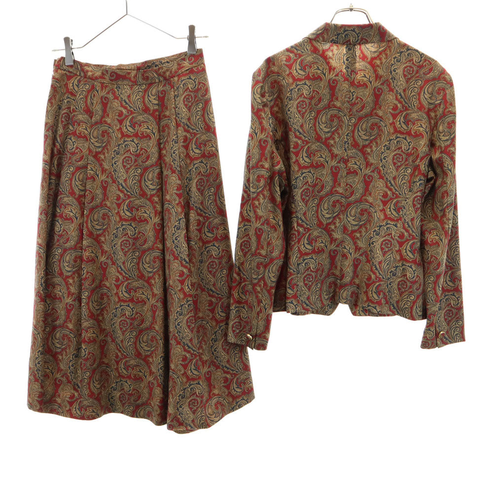 Burberrys バーバリーズ 90s ウール オールド 総柄 スカートスーツ 上下 セットアップ 11/9 赤系 レディース