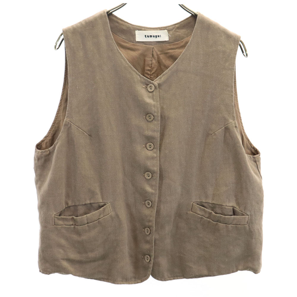 ツムグ リネン Vネック ベスト F アッシュブラウン tumugu: レディース