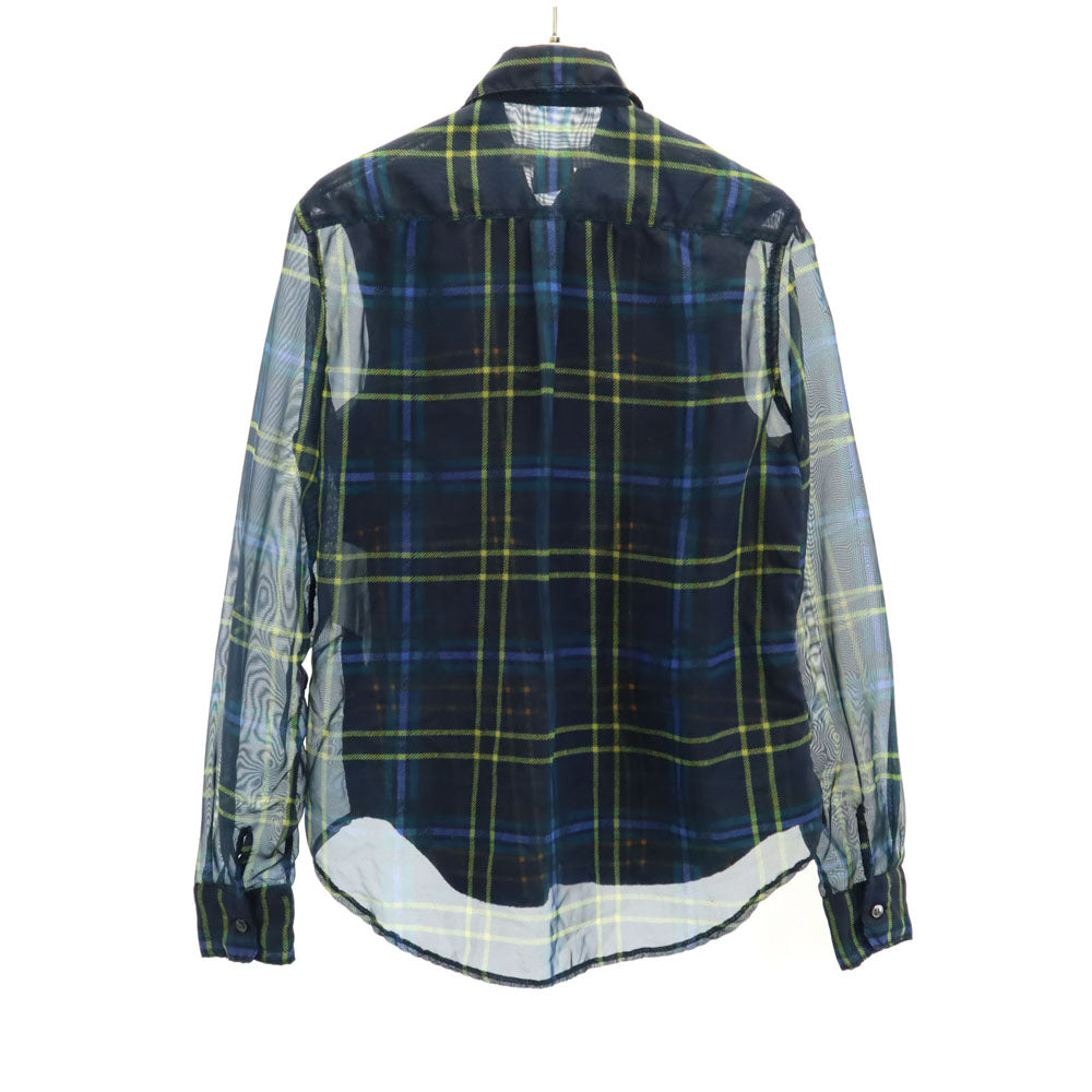 コムデギャルソンコムデギャルソン フランス製 チェック柄 長袖 オーガンジー切替 シャツ S ネイビー 他 Comme des Garcons Comme des Garcons シースルー レディース