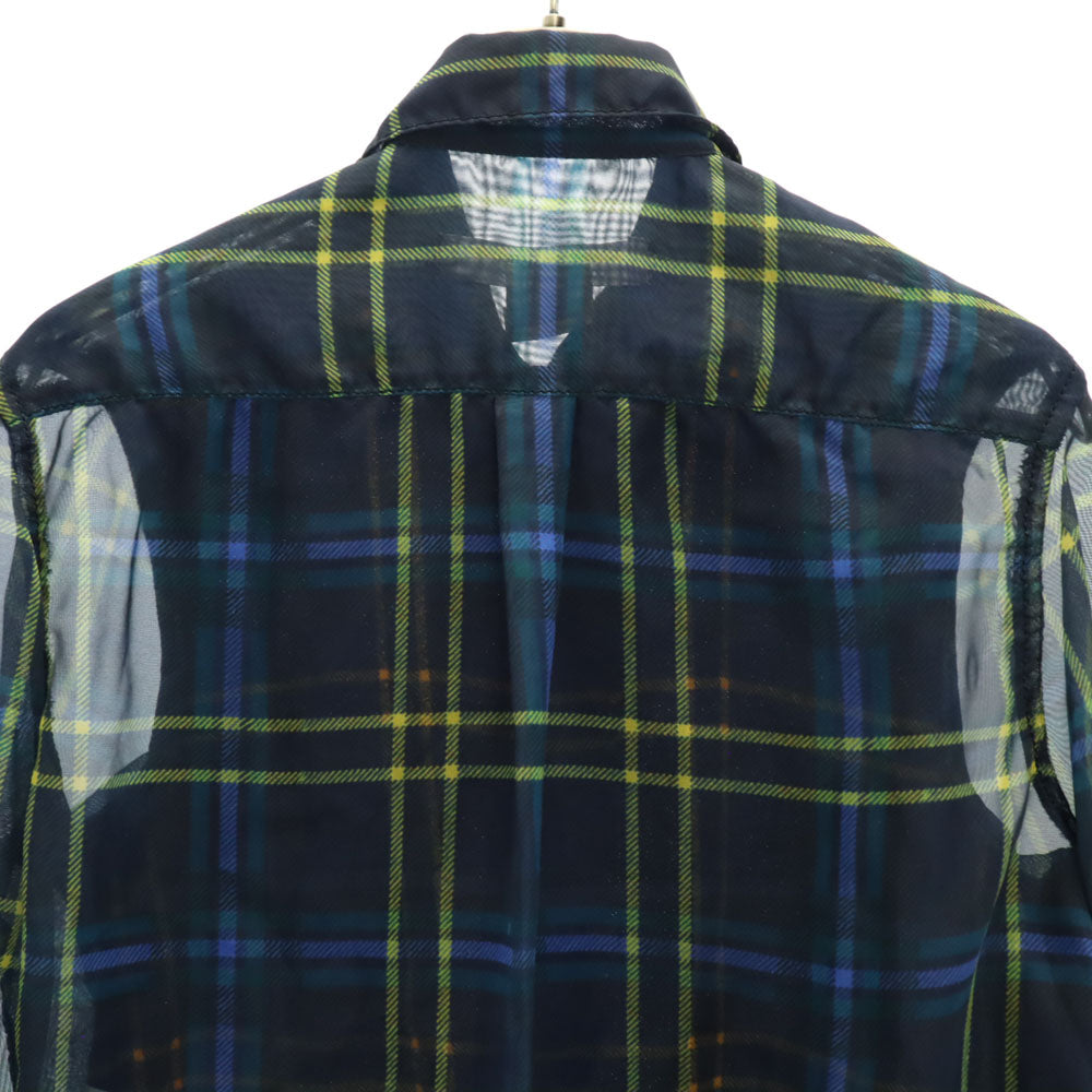 コムデギャルソンコムデギャルソン フランス製 チェック柄 長袖 オーガンジー切替 シャツ S ネイビー 他 Comme des Garcons Comme des Garcons シースルー レディース