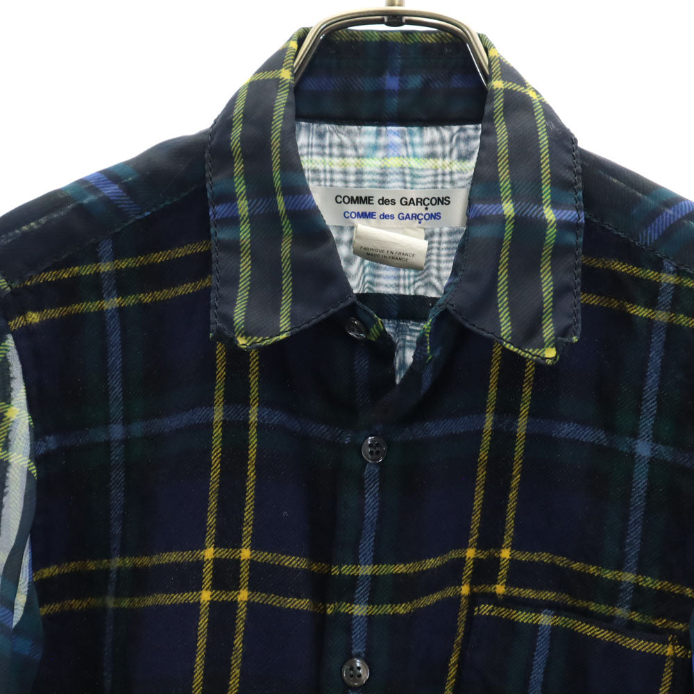 コムデギャルソンコムデギャルソン フランス製 チェック柄 長袖 オーガンジー切替 シャツ S ネイビー 他 Comme des Garcons Comme des Garcons シースルー レディース