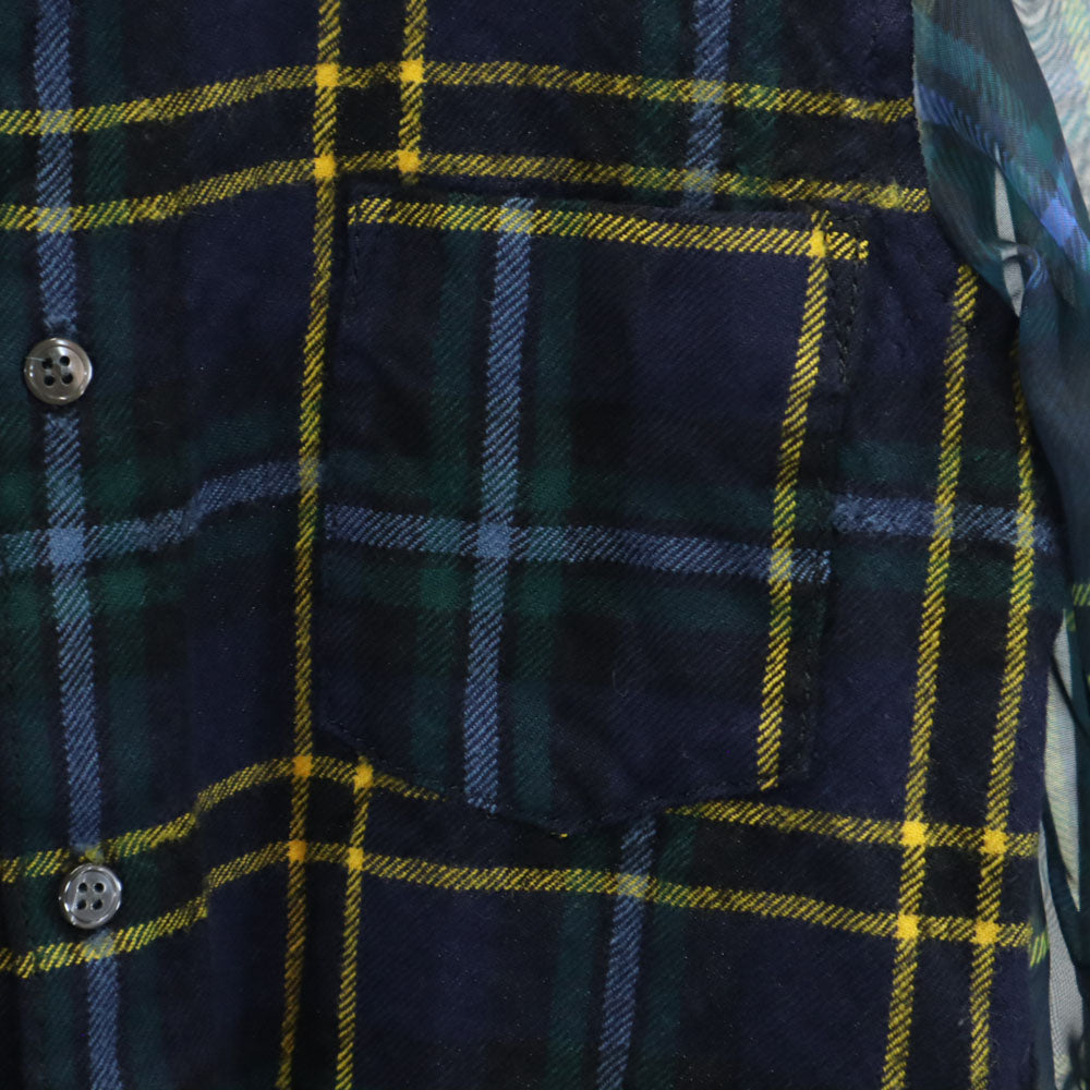 コムデギャルソンコムデギャルソン フランス製 チェック柄 長袖 オーガンジー切替 シャツ S ネイビー 他 Comme des Garcons Comme des Garcons シースルー レディース