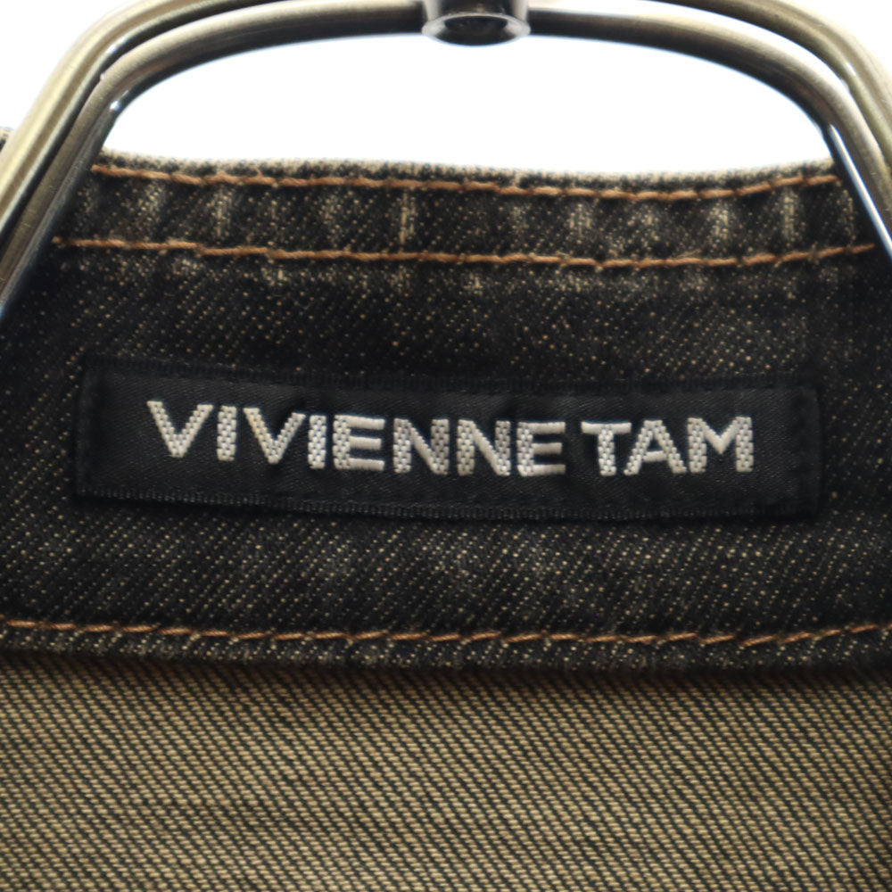ヴィヴィアンタム ドラゴン刺繍 スタンドカラー デニムジャケット 0 ブラック系 VIVIENNE TAM ジージャン レディース
