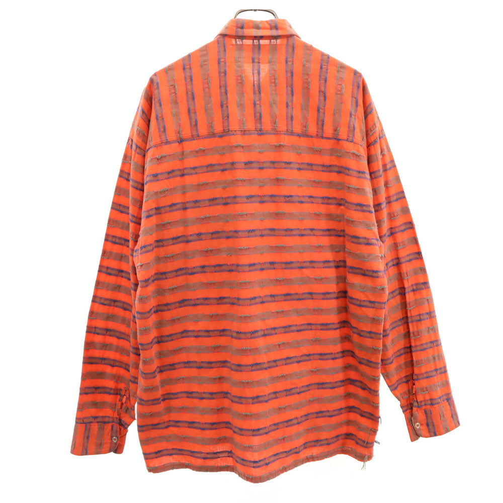 LONGUE DISTANCE 80s ヴィンテージ フランス製 総柄 長袖 シャツ オレンジ系 メンズ