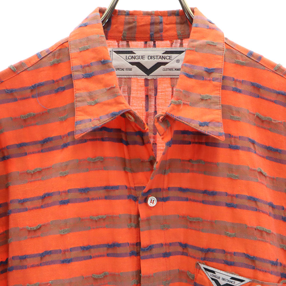 LONGUE DISTANCE 80s ヴィンテージ フランス製 総柄 長袖 シャツ オレンジ系 メンズ