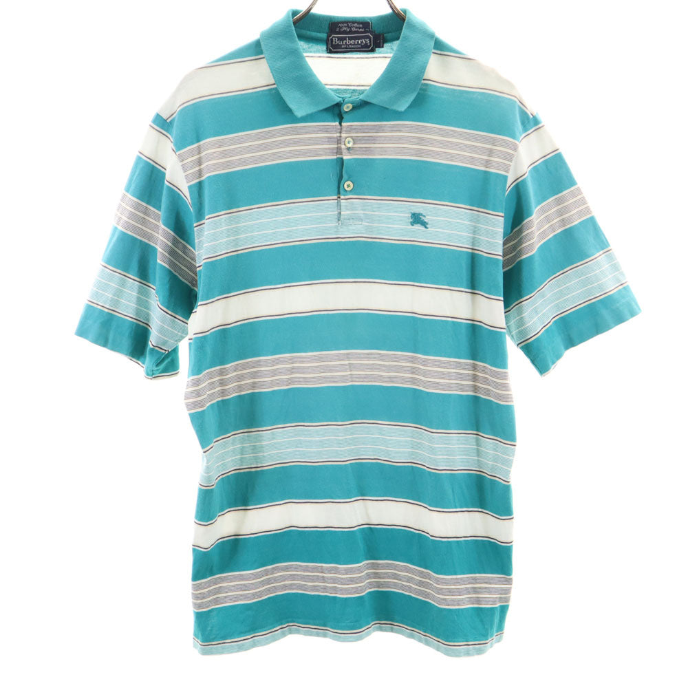 バーバリーズ 90s USA製 オールド ボーダー柄 半袖 ポロシャツ L エメラルドグリーン Burberrys メンズ