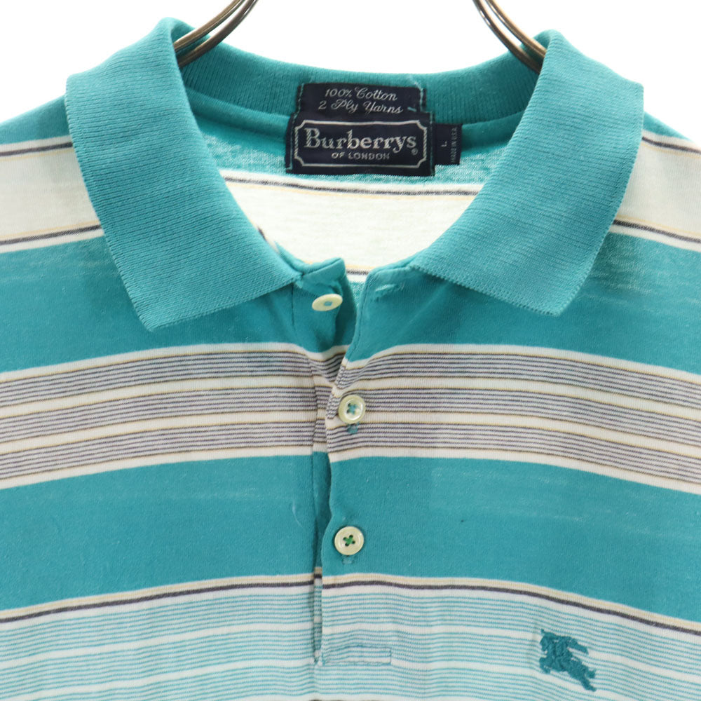バーバリーズ 90s USA製 オールド ボーダー柄 半袖 ポロシャツ L エメラルドグリーン Burberrys メンズ