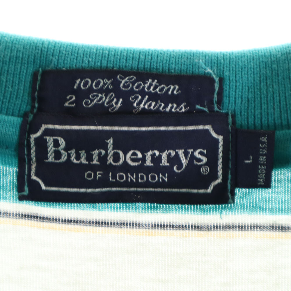 バーバリーズ 90s USA製 オールド ボーダー柄 半袖 ポロシャツ L エメラルドグリーン Burberrys メンズ
