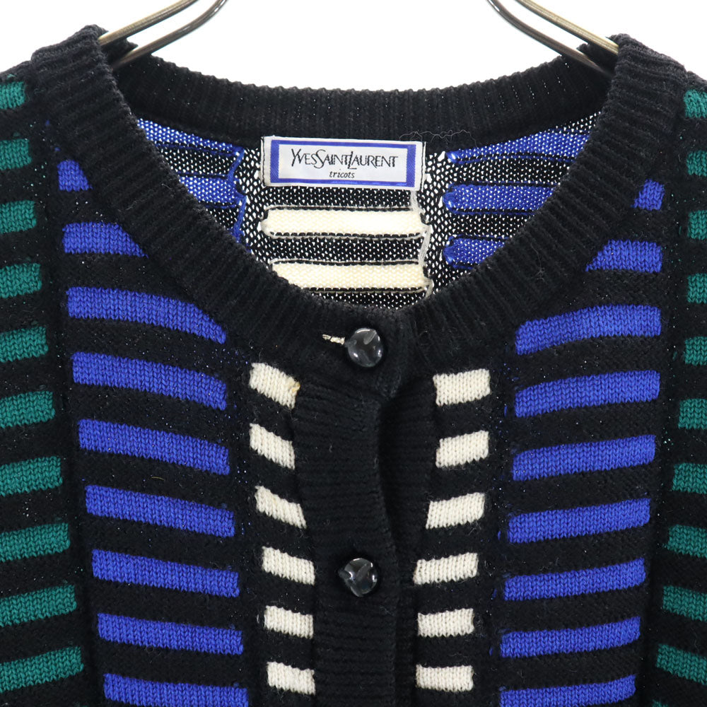 YVES SAINT LAURENT イヴサンローラン 90s オールド 総柄 長袖 ニットカーディガン M ブラック 他 レディース