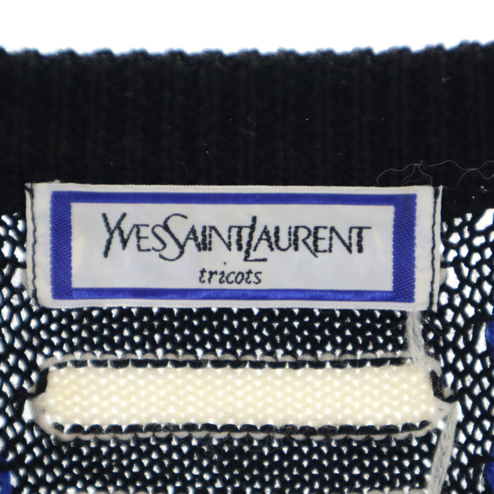 YVES SAINT LAURENT イヴサンローラン 90s オールド 総柄 長袖 ニットカーディガン M ブラック 他 レディース