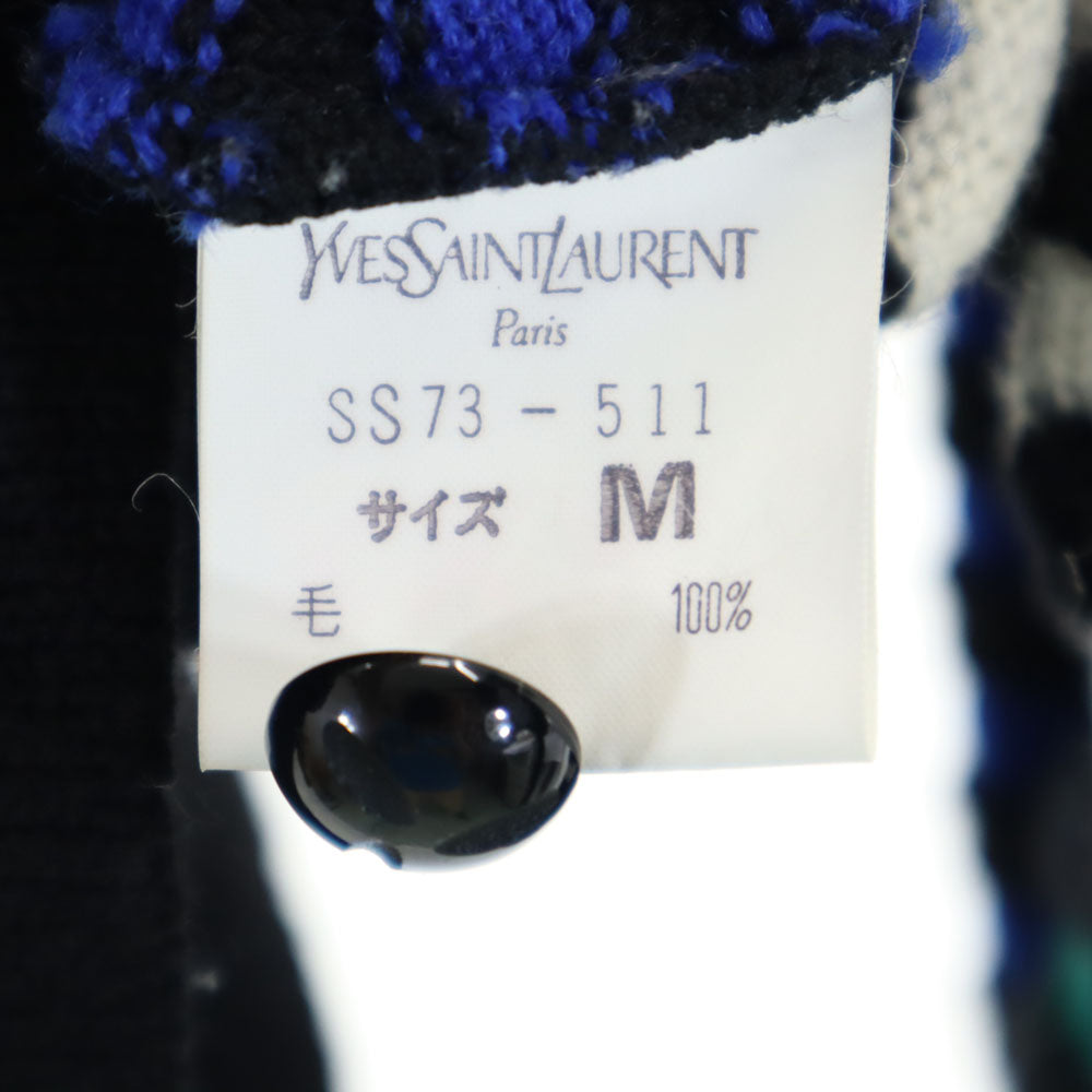 YVES SAINT LAURENT イヴサンローラン 90s オールド 総柄 長袖 ニットカーディガン M ブラック 他 レディース