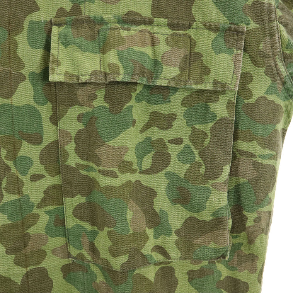 レインボー カモフラ柄 ヘリンボーンツイル ミリタリージャケット 46R カーキ 迷彩 比翼 メンズ