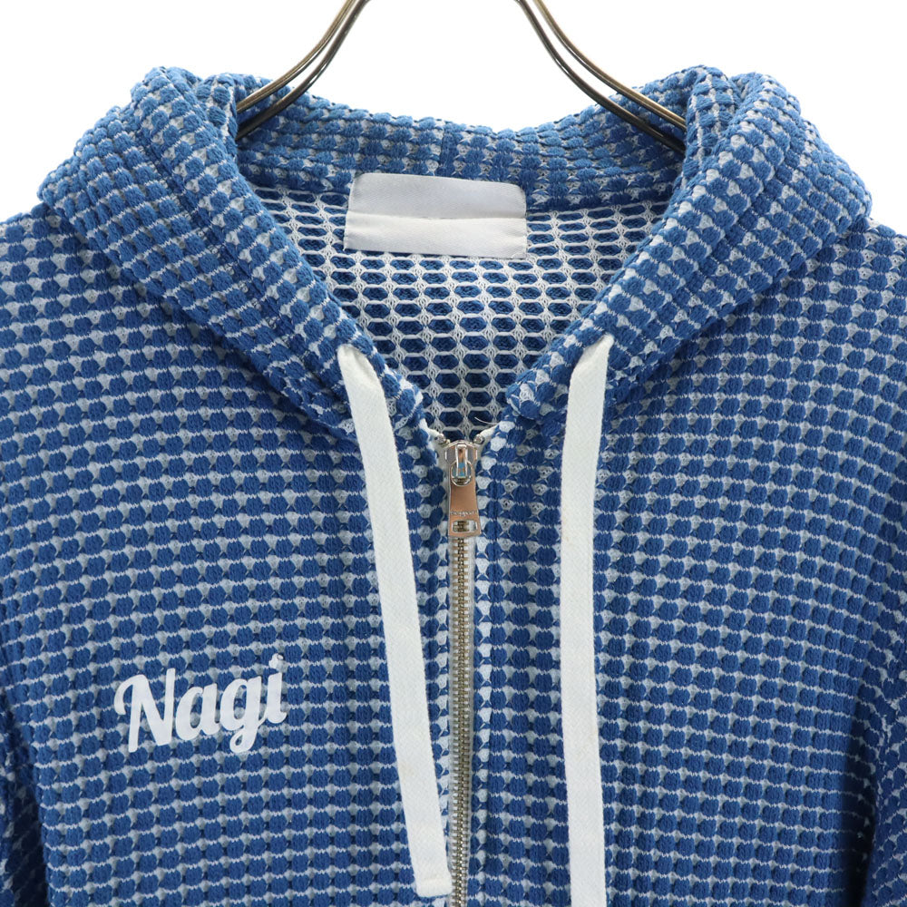 シーグリーン 日本製 長袖 ビッグワッフル ジップパーカー 3 ブルー系 フーディ メンズ