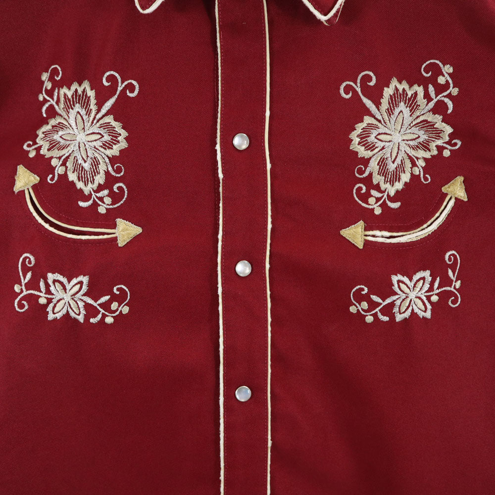エイチバーシー 60s USA製 ヴィンテージ 花刺繍 長袖 ウエスタンシャツ ワインレッド H BAR C メンズ