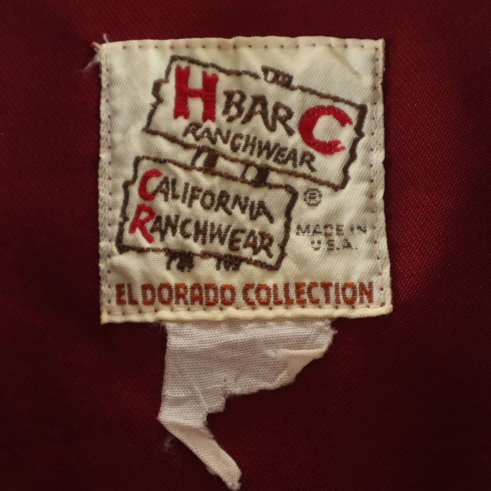 エイチバーシー 60s USA製 ヴィンテージ 花刺繍 長袖 ウエスタンシャツ ワインレッド H BAR C メンズ