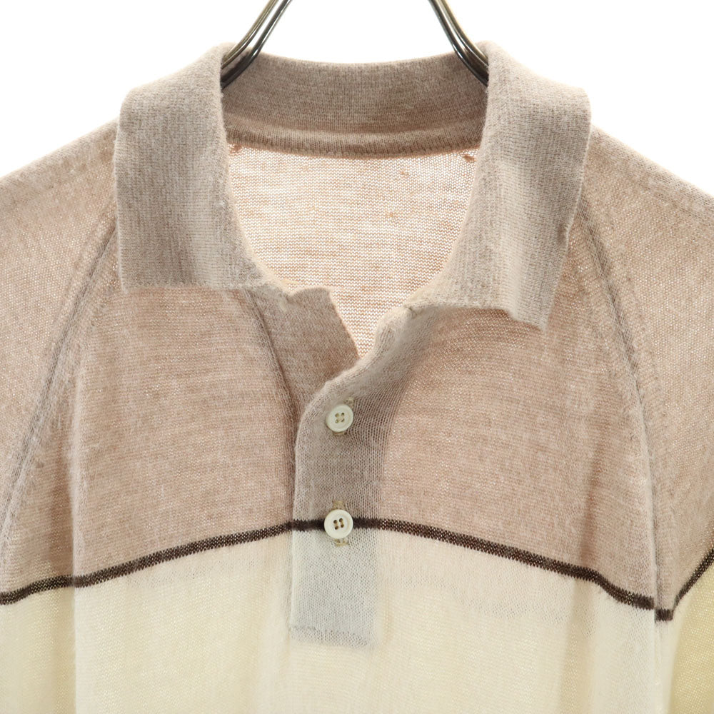 VINTAGE ヴィンテージ 70s 80s ボーダー柄 長袖 ポロ セーター M ブラウン 他 ニット メンズ