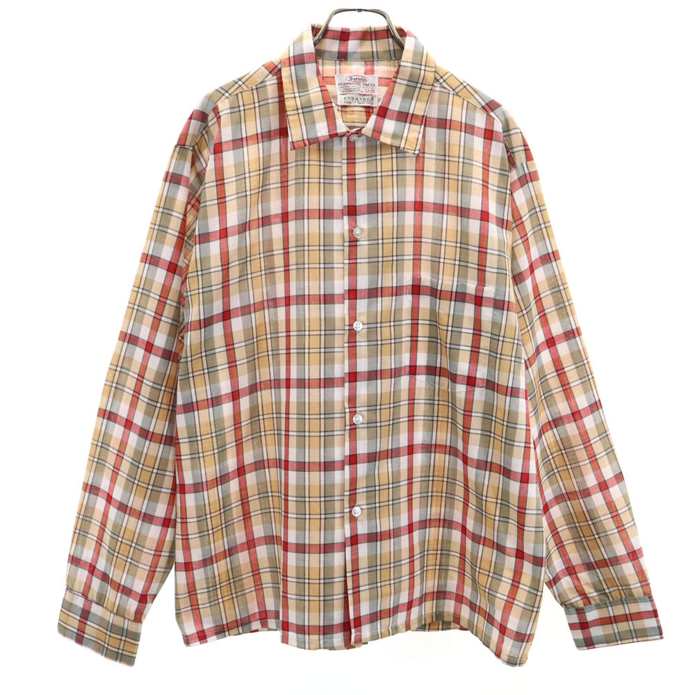 ダーウィン 60s 開襟 オープンカラー ヴィンテージ ボックスシルエット チェック柄 長袖 シャツ L ベージュ 他 メンズ