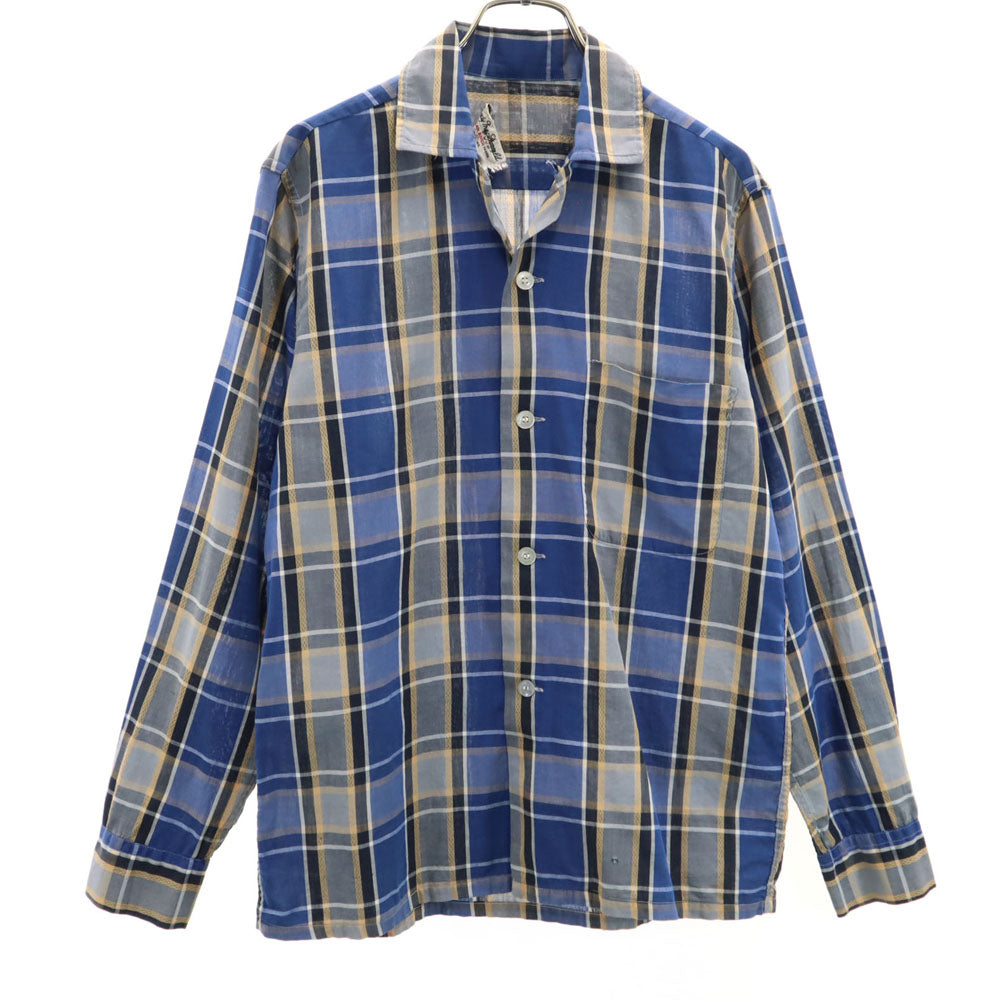 サンディマクドナルド 60s 開襟 ヴィンテージ ボックスシルエット チェック柄 長袖 オープンカラーシャツ S 青紺 他 メンズ