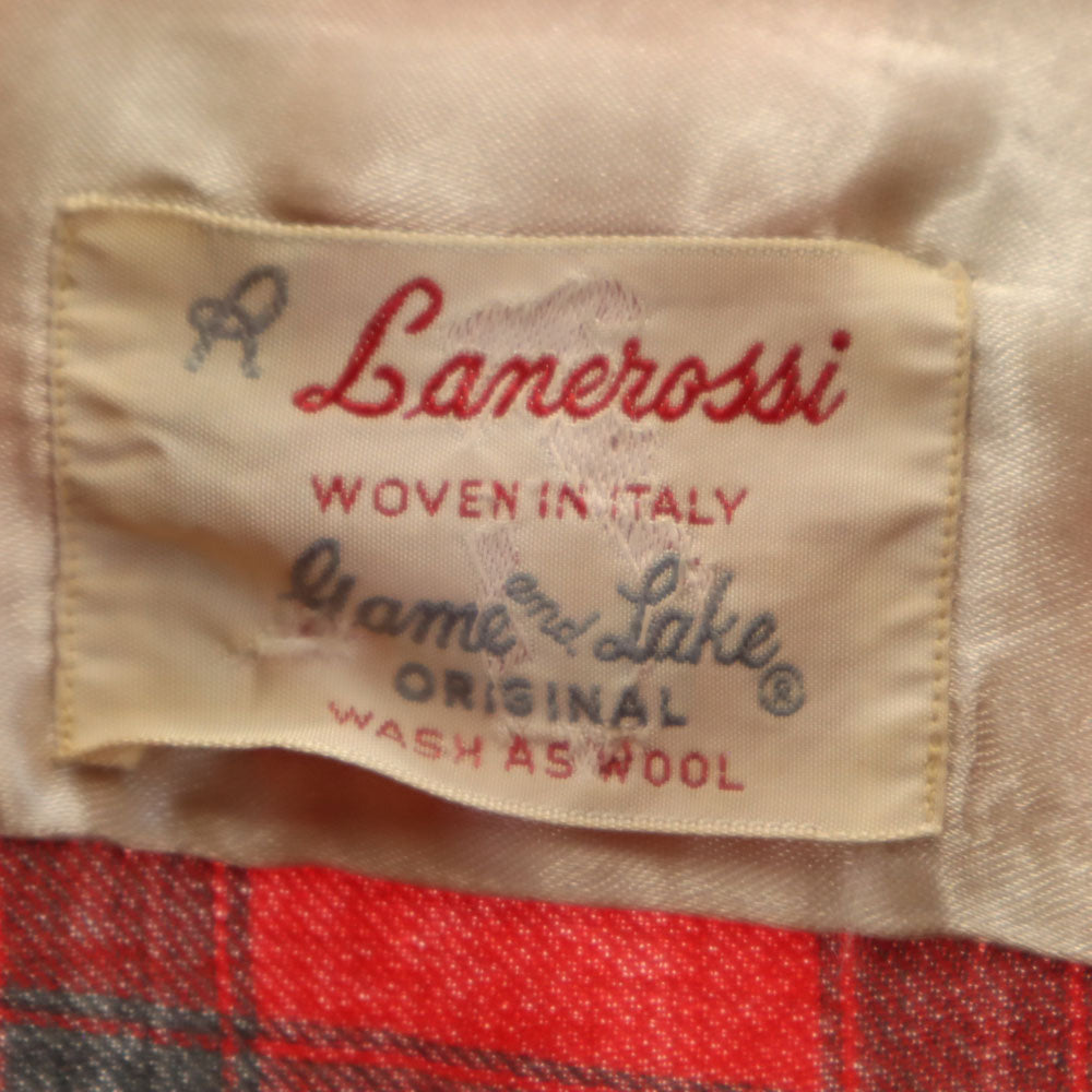 Lanerossi 50s 60s ヴィンテージ ボックスシルエット チェック柄 長袖 オープンカラーシャツ L レッド 他 メンズ