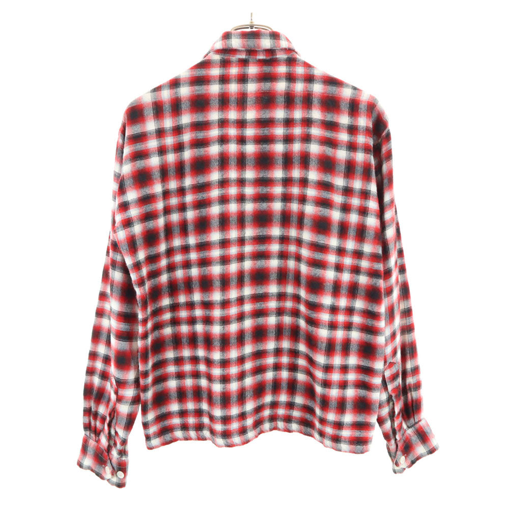 Game and Lake 50s 60s 開襟 オープンカラー ヴィンテージ ボックスシルエット オンブレ チェック柄 長袖 ネルシャツ 赤系 メンズ