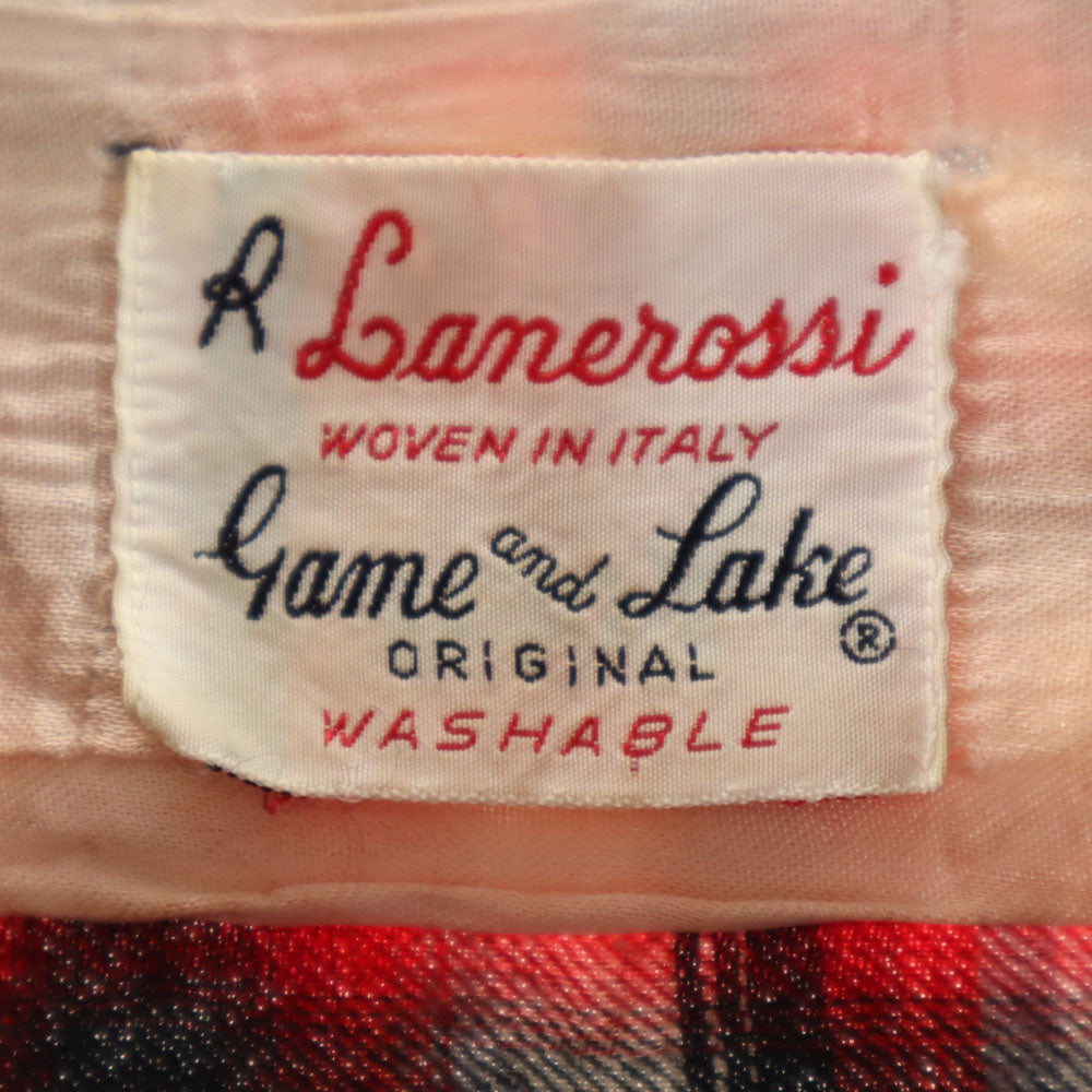 Game and Lake 50s 60s 開襟 オープンカラー ヴィンテージ ボックスシルエット オンブレ チェック柄 長袖 ネルシャツ 赤系 メンズ