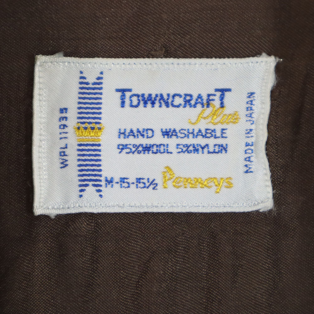 TOWNCRAFT タウンクラフト 60s 日本製 ウールブレンド フランネル ヴィンテージ チェック柄 長袖 オープンカラーシャツ M カーキ系 Plus メンズ