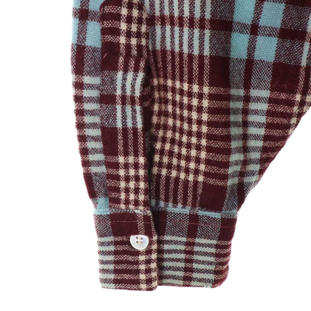 VAN HEUSEN ヴァンヒューゼン 50s 60s 開襟 ヴィンテージ ボックスシルエット チェック柄 長袖 オープンカラーシャツ M ブラウン系 メンズ
