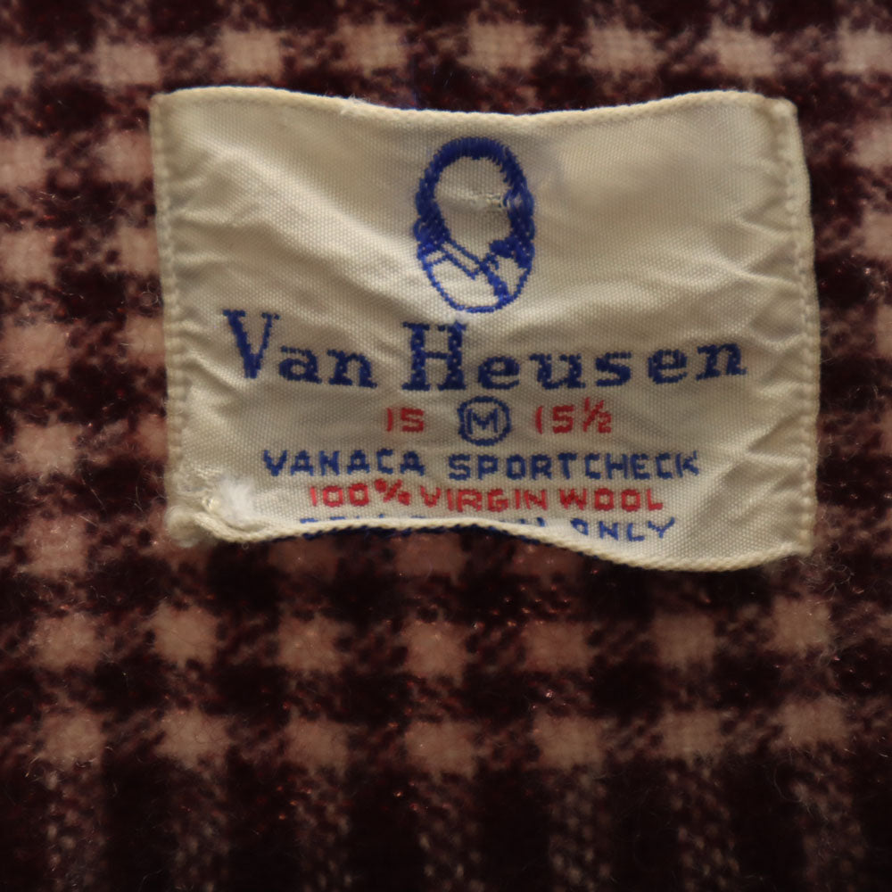 VAN HEUSEN ヴァンヒューゼン 50s 60s 開襟 ヴィンテージ ボックスシルエット チェック柄 長袖 オープンカラーシャツ M ブラウン系 メンズ