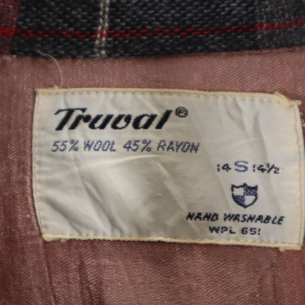 Truval 50s 60s 開襟 オープンカラー ヴィンテージ ボックスシルエット レーヨン チェック柄 長袖 オープンカラーシャツ S 赤系 メンズ
