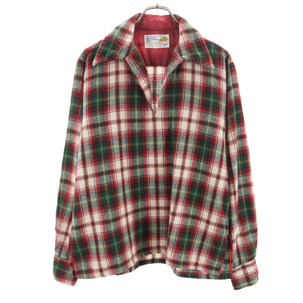 WESTERN GENTLEMAN 70s ウールブレンド フランネル ヴィンテージ チェック柄 長袖 スキッパー シャツ M プルオーバー メンズ