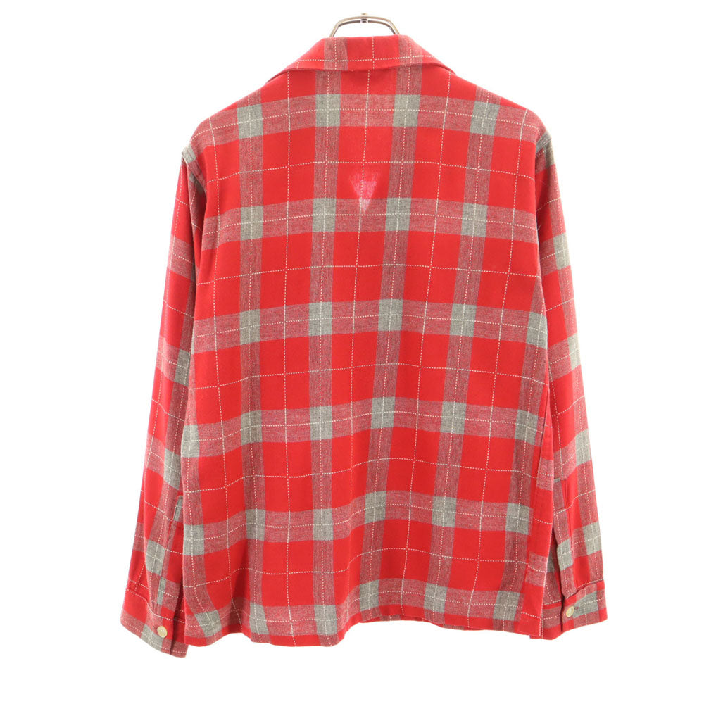 The men's shop 50s 60s 開襟 オープンカラー ヴィンテージ ボックスシルエット チェック柄 長袖 オープンカラーシャツ S 赤系 メンズ