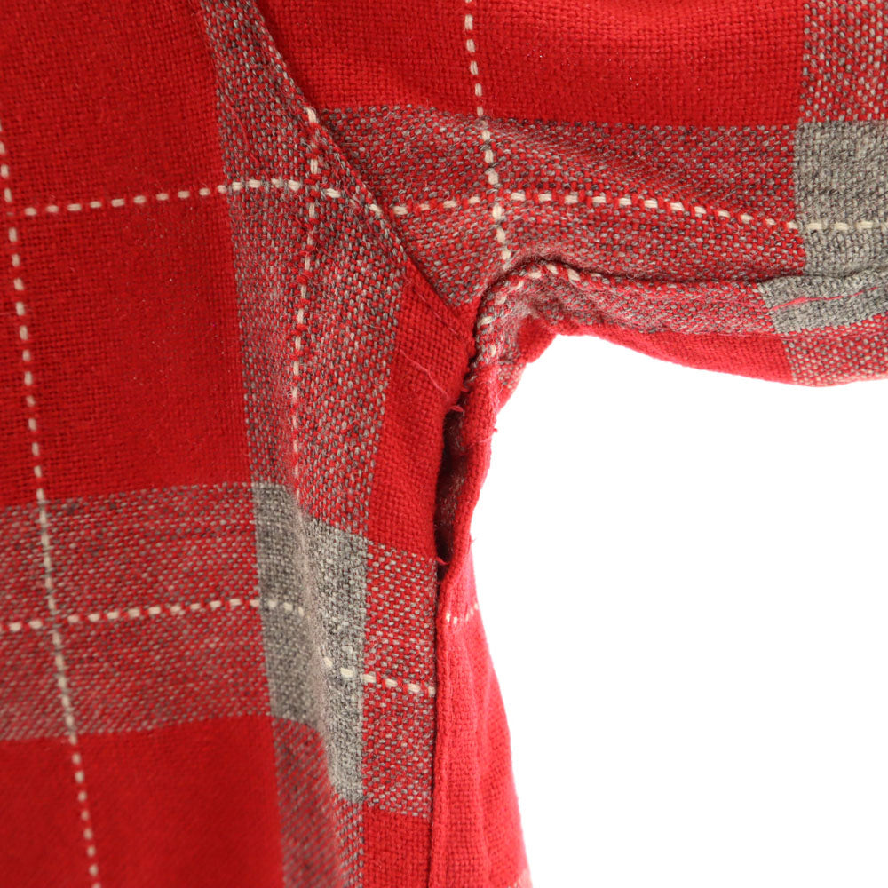 The men's shop 50s 60s 開襟 オープンカラー ヴィンテージ ボックスシルエット チェック柄 長袖 オープンカラーシャツ S 赤系 メンズ