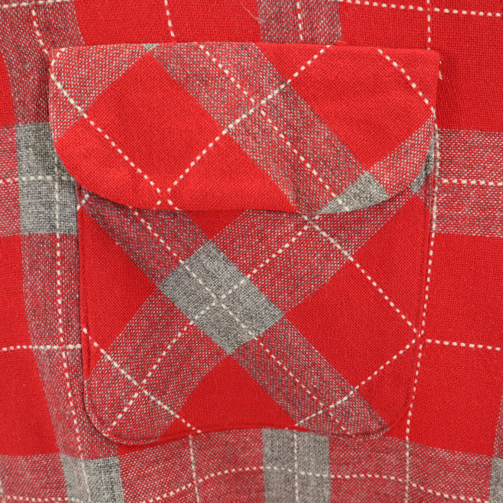 The men's shop 50s 60s 開襟 オープンカラー ヴィンテージ ボックスシルエット チェック柄 長袖 オープンカラーシャツ S 赤系 メンズ