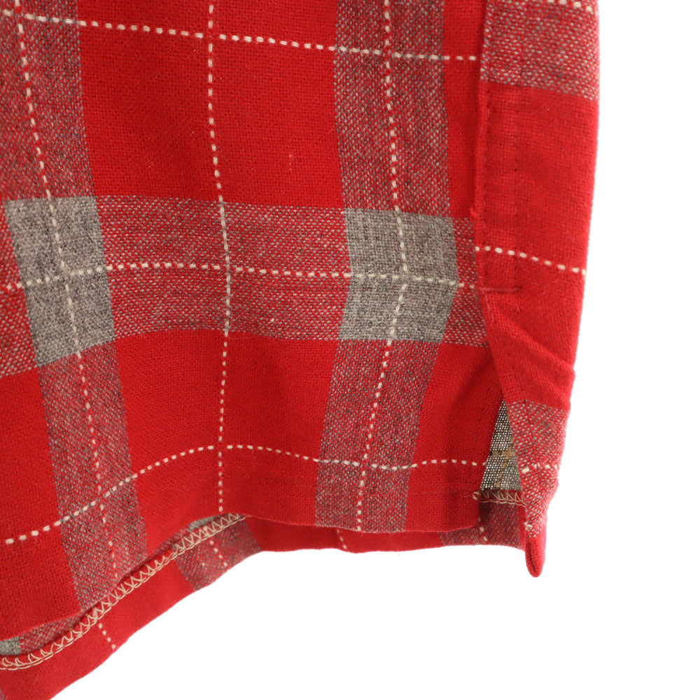 The men's shop 50s 60s 開襟 オープンカラー ヴィンテージ ボックスシルエット チェック柄 長袖 オープンカラーシャツ S 赤系 メンズ