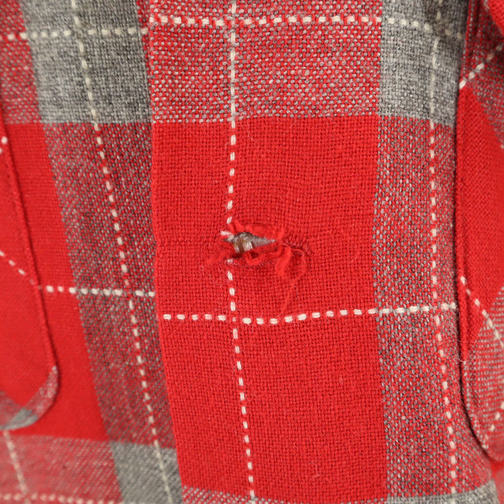 The men's shop 50s 60s 開襟 オープンカラー ヴィンテージ ボックスシルエット チェック柄 長袖 オープンカラーシャツ S 赤系 メンズ