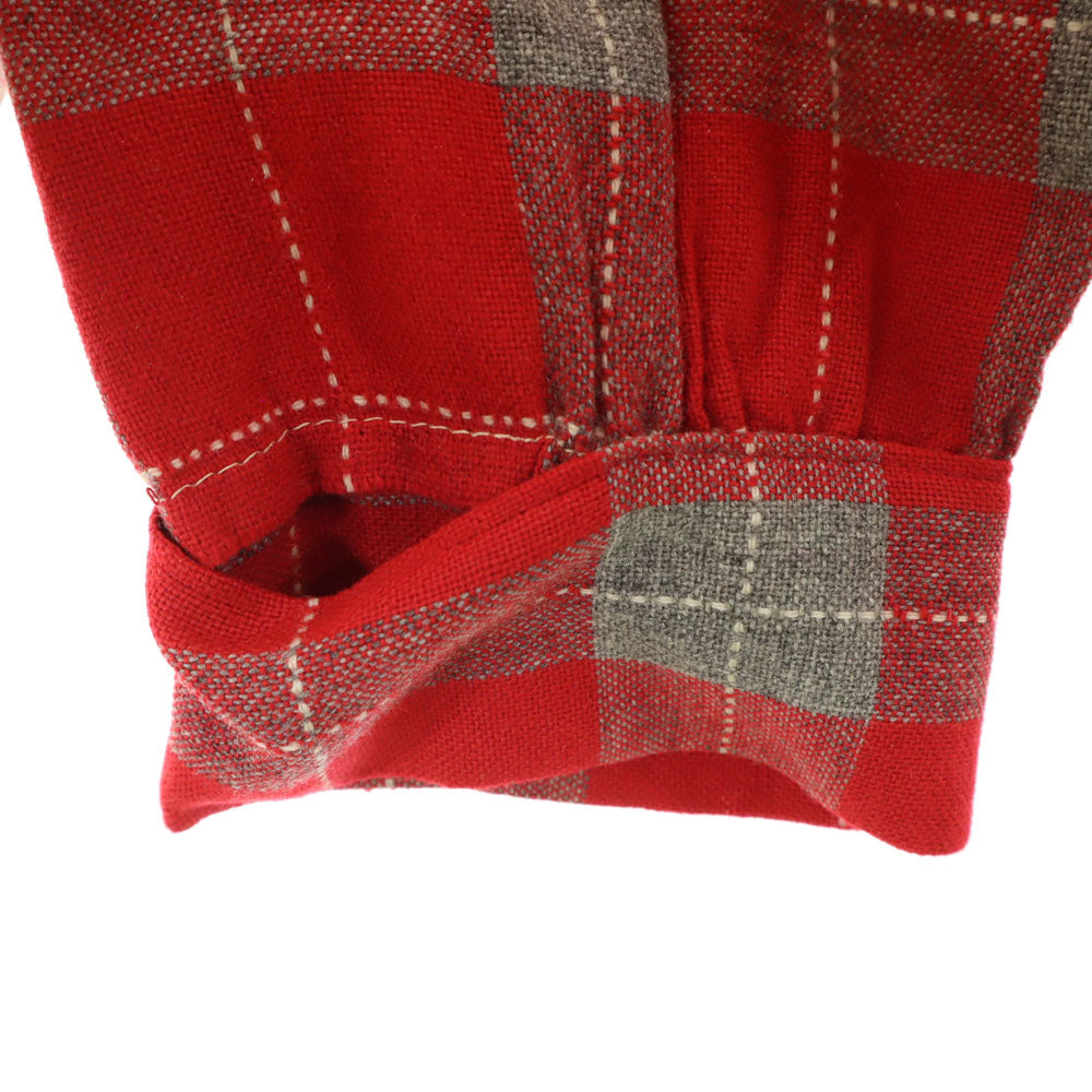 The men's shop 50s 60s 開襟 オープンカラー ヴィンテージ ボックスシルエット チェック柄 長袖 オープンカラーシャツ S 赤系 メンズ