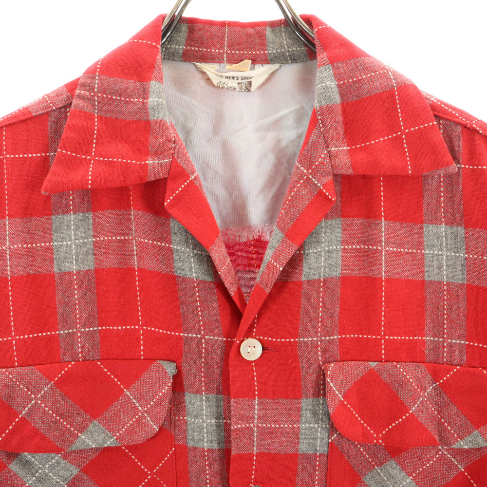 The men's shop 50s 60s 開襟 オープンカラー ヴィンテージ ボックスシルエット チェック柄 長袖 オープンカラーシャツ S 赤系 メンズ