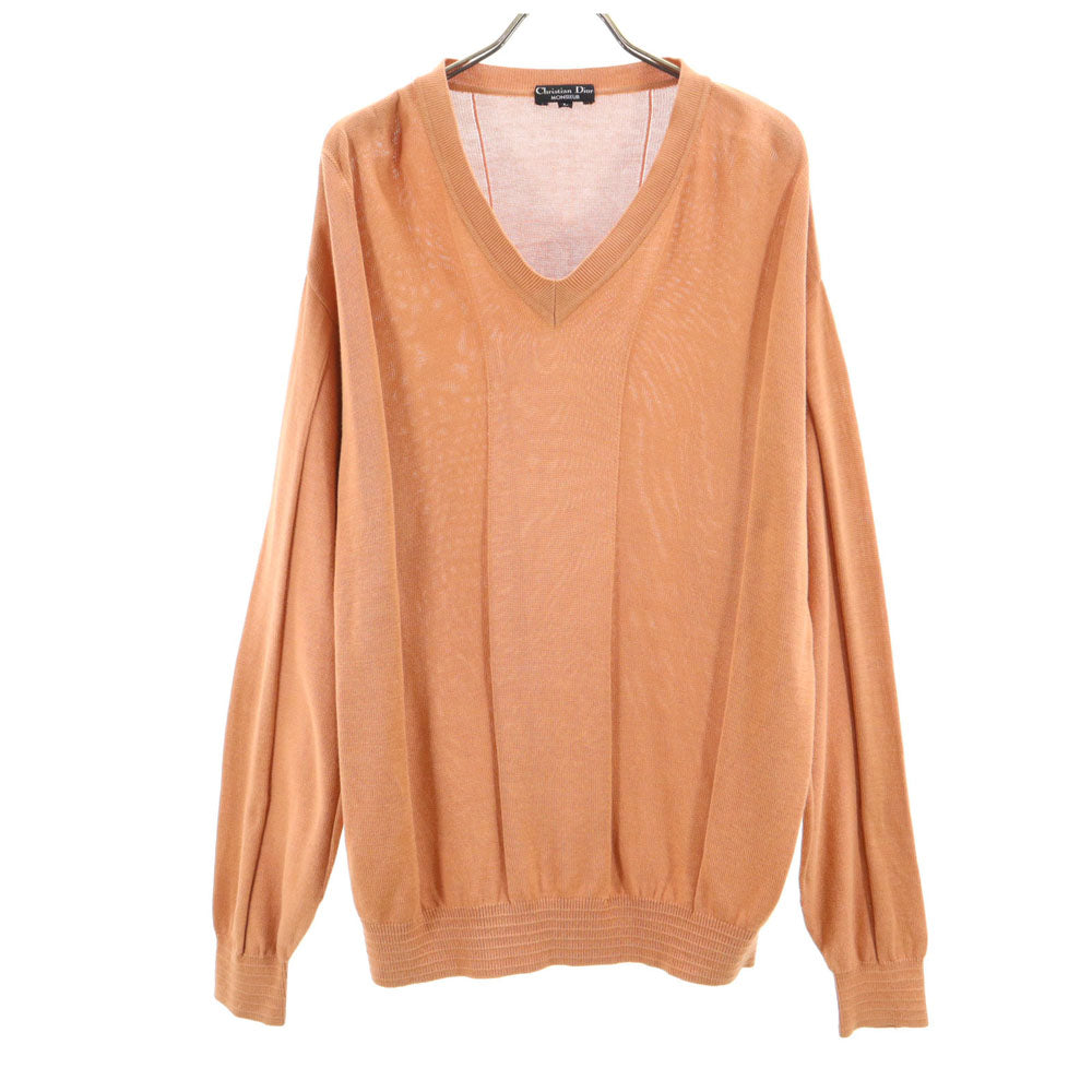 Christian Dior クリスチャンディオール 90s オールド ムッシュ シルクブレンド 長袖 Vネック セーター L ベージュ系 MONSIEUR ニット メンズ