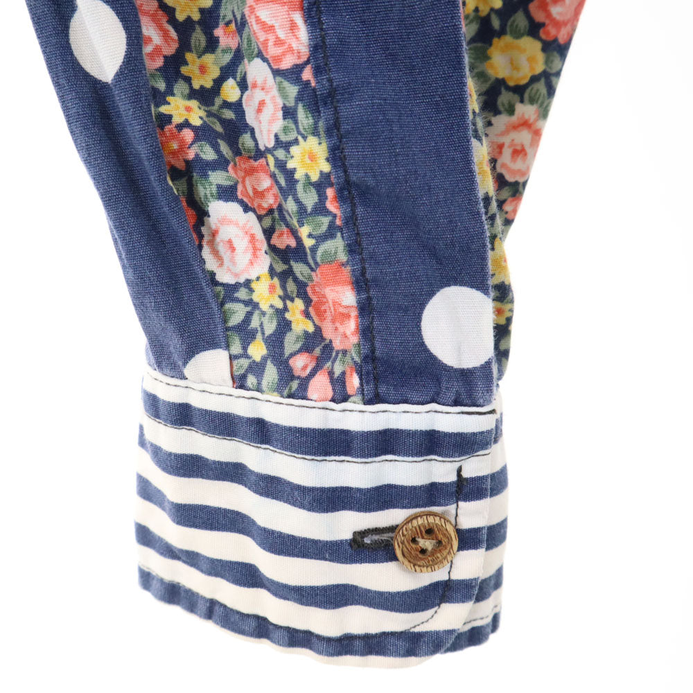 トリマークラフツ 日本製 オールド 花柄 ストライプ 長袖 ボタンダウンシャツ F ネイビー TRIMMER CRAFTS ドット 水玉 メンズ