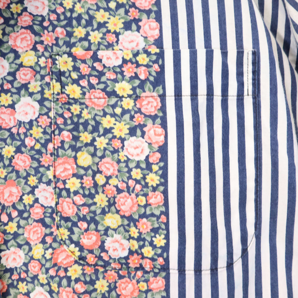 トリマークラフツ 日本製 オールド 花柄 ストライプ 長袖 ボタンダウンシャツ F ネイビー TRIMMER CRAFTS ドット 水玉 メンズ