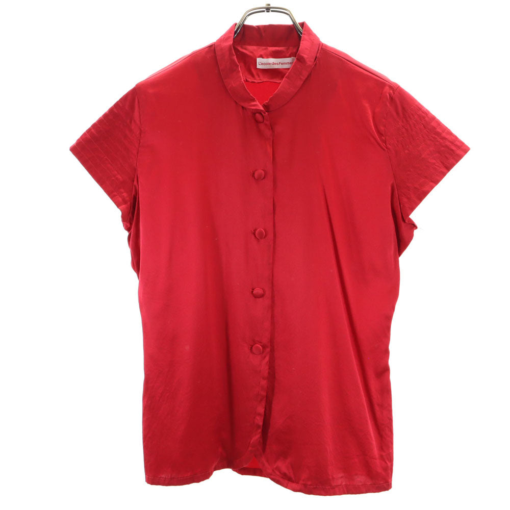 リコルディファムズ シルクブレンド 半袖 丸襟 シャツ M 赤 L'ecole Des Femmes ブラウス フレンチスリーブ レディース