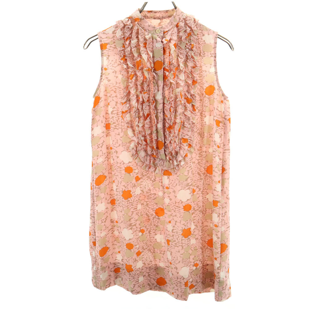 KAREN WALKER カレンウォーカー シルク100% 総柄 ノースリーブ ミニワンピース US2 ピンク系 レディース