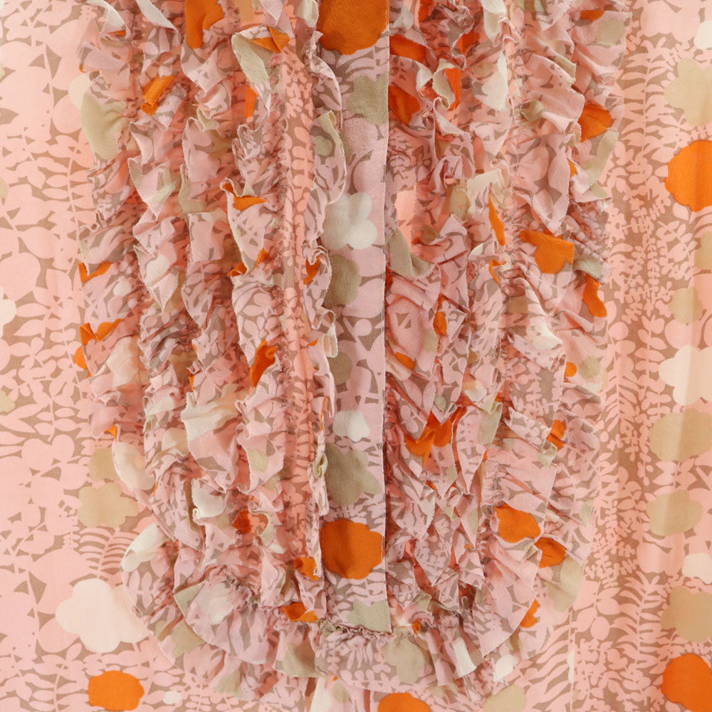 KAREN WALKER カレンウォーカー シルク100% 総柄 ノースリーブ ミニワンピース US2 ピンク系 レディース