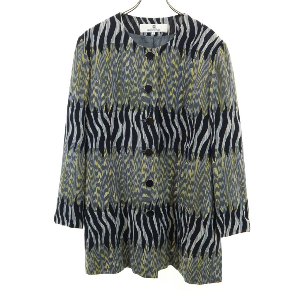 GIVENCHY ジバンシィ 90s オールド 総柄 ノーカラー ジャケット 42 グレー 他 レディース