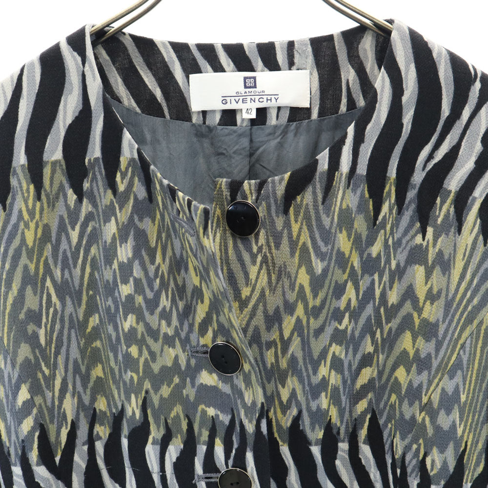 GIVENCHY ジバンシィ 90s オールド 総柄 ノーカラー ジャケット 42 グレー 他 レディース