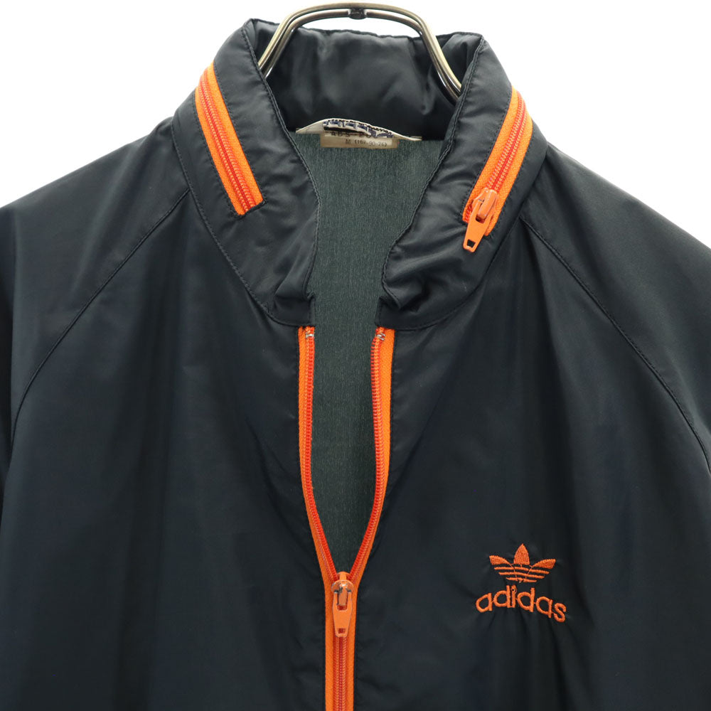 adidas アディダス 70s デサント製 ヴィンテージ トレフォイルロゴ刺繍 ナイロンジャケット M ブラック メンズ